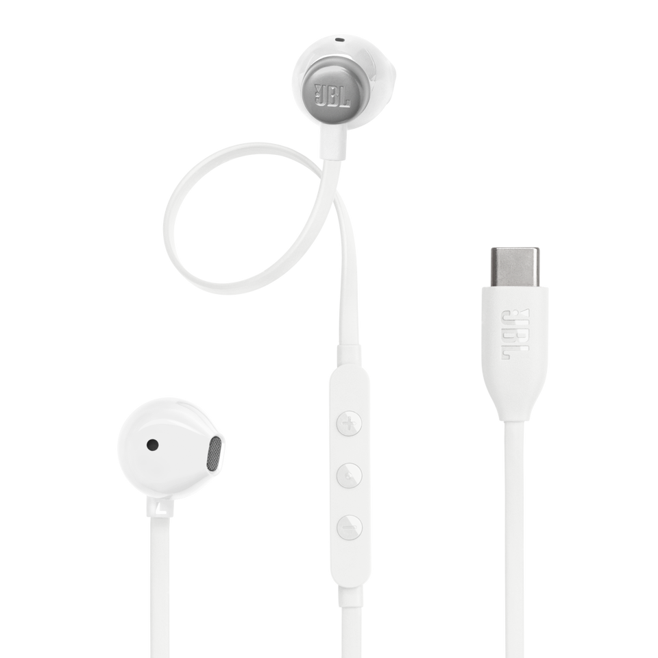 JBL Tune 305C USB - White - Wired Hi-Res Earbud Headphones - Hero